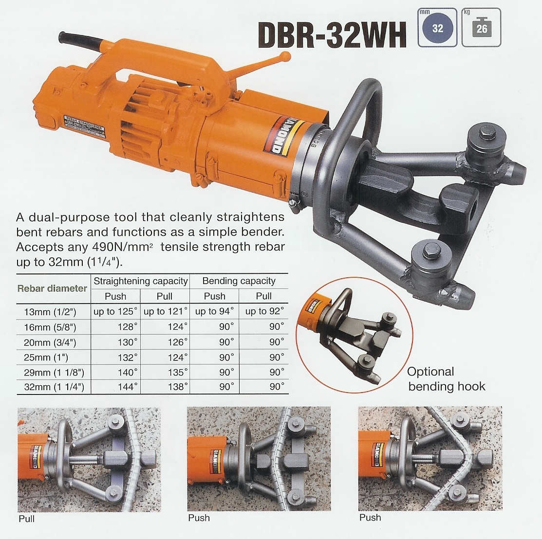 DIAMOND DBR-32WH handheld rebar straightener bender